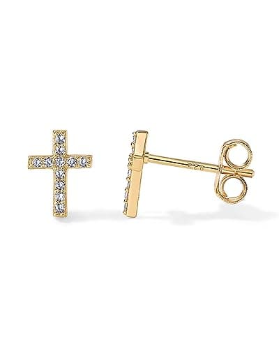 PAVOI 14K Yellow Gold Plated 925 Sterling Silver Earrings | Pave CZ Yellow Gold Cross Earrings for Women - Image 1