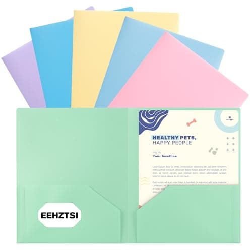 EEHZTSI 6-Pack Plastic Folders with Pockets,2-Pocket Poly Folders Holds US Letter Size Paper for School/Office/Home, Pastel Color, Assorted - Image 1