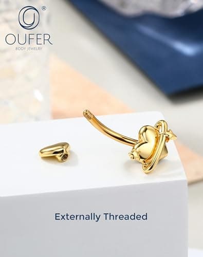 OUFER 14G Heart Belly Button Rings made of 316L Surgical Steel, Minimalist Star Gold Belly Piercing Jewelry, Romantic Navel Rings for Women thumbnail 7