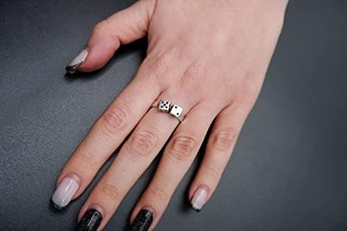 DICE RING - Casino Ring • Silver Plated Dice Ring • Luck Ring • Rolling Dice Ring • Mens Ring • Carved Statement • Adjustable Ring • QD356 thumbnail 3