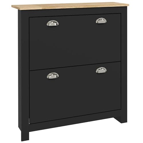 HOMCOM Narrow Shoe Cabinet with 2 Flip Drawers, Slim Shoe Storage Cabinet with Adjustable Shelves for 12 Pairs of Shoes for Entryway, Hallway, Black - Image 1