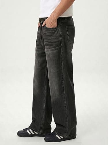 Comdecevis Men's Baggy Jeans Wide Leg Loose Fit Skater Jeans Y2K Streetwear Men M Black Wash thumbnail 2