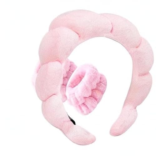 Zkptops Spa Headband for Washing Face Wristband Sponge Makeup Skincare Headband Terry Cloth Bubble Soft Get Ready Hairband for Women Girl Puffy Padded Headwear Non Slip Thick Hair Accessory(Pink) thumbnail 10