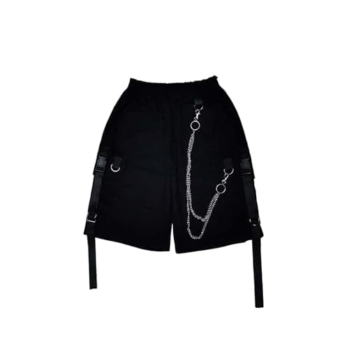MEINVQIAOTI Black Cargo Pants for Women Street Harajuku Loose Straight Shorts Black Pants with Chains(Black,M) thumbnail 4
