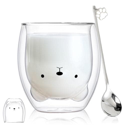 Binoster Bear Cute Mugs Kawaii Double Wall Glass Coffee Tea Mill Yogurt Cup Funny Novelty Gift for Women Her Friends Office Birthday Christmas - Image 1