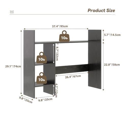 FTZxHKLX Desktop Bookshelf, Wood Desk Organizer Hutch with 3 Shelves for Computer Desk, 37.4'' Multipurpose Display Rack with Storage for College Dorm Office Home, Black thumbnail 2