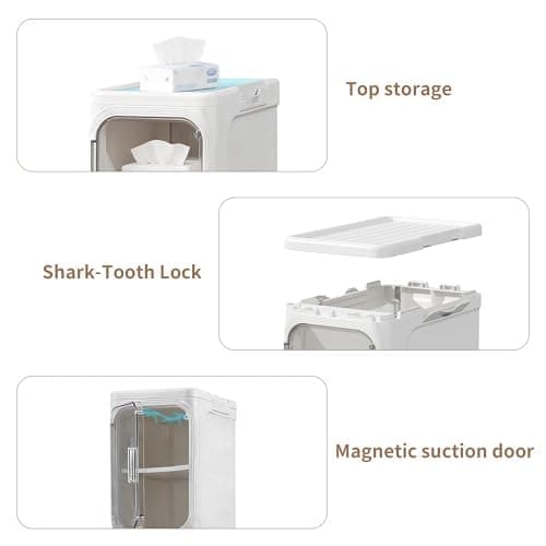 2-Tier Narrow Storage Cabinet Slim Bathroom Skinny Organizer with Wheels | Slim Storage Cabinet with Lockable Rolling Wheels Adjustable Detachable Shelves Snap Assembly for Small Spaces,Snow White thumbnail 5