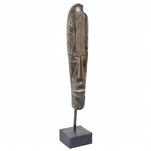 Deco 79 Polystone Mask Decorative Sculpture Slim Carved African Tribal Home Decor Statue with Block Base, Accent Figurine 5" x 6" x 30", Brown - LARGE SIZE - Brown thumbnail 8
