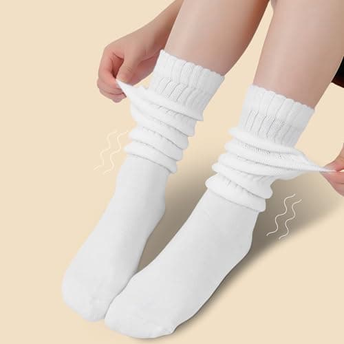 Nimalpal Slouchy Socks for Women 3 Pairs (White), Women's Fall Winter Soft Long Chunky Scrunch Socks Size 5-11 thumbnail 2