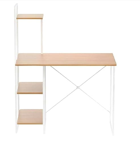HOMION Computer Desk Home Office Table With 4-Tier Storage Shelf Pc Laptop Work Study Writing Desk For Bedroom Living Room (Natural) thumbnail 9