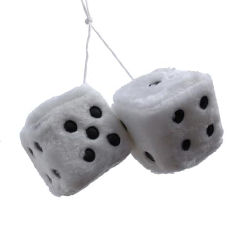 Car Mirror Hanging Furry Dice, Classic Vintage Soft Square Hanging Fuzzy Dice, Accessories Ornament Decoration for Car Rearview and Automotive Interior Mirror (White) - Image 1