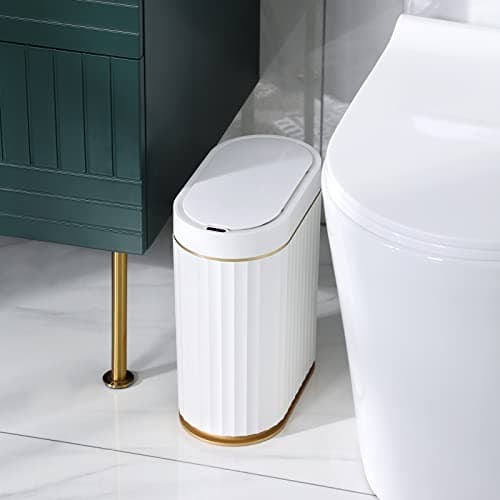ELPHECO Bathroom Trash Can with Lid 2 Gallon Sensor Garbage Can, Automatic Trash Bin, Motion Sensor Trash Can, IPX5 Waterproof Plastic Wastebasket for Bathroom, Bedroom, Kitchen, Office, White Gold thumbnail 9