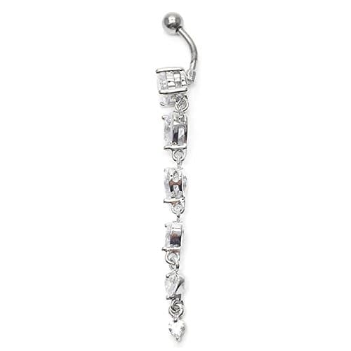 COOLSTEELANDBEYOND Steel Belly Chain Belly Button Ring Body Jewelry Piercing Navel Ring with Long Dangle Cubic Zirconia thumbnail 4