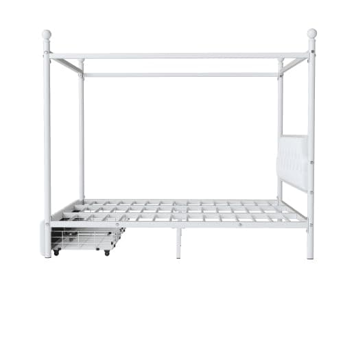 CITYLIGHT Metal Canopy Platform Bed with Upholstered Headboard, Queen Size Canopy Bed with 2 Storage Drawers (Metal, White) - White Metal - Queen thumbnail 8