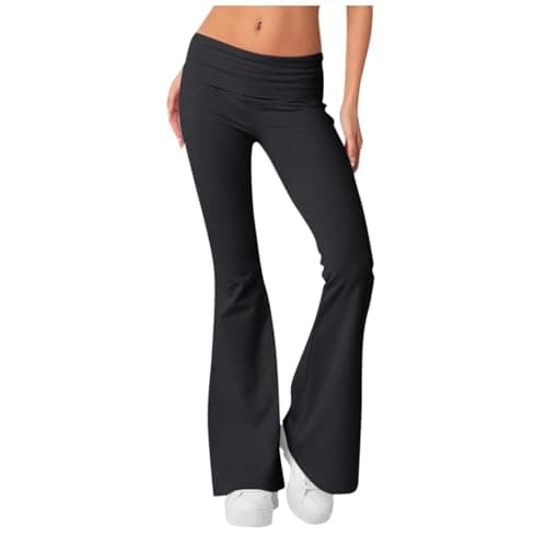 Fold Over Yoga Pants for Women Cotton Flare Leggings Y2k Low Rise Wide Leg Sweatpants Buttery Soft Bell Bottom Bootcut Workout Comfy Lounge Trousers Cute Stretch Streetwear thumbnail 2