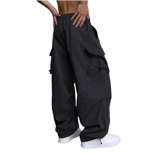 WZIKAI Men's Baggy Cargo Pants Casual Parachute Cargo Pants Loose Fit Hip Hop Harem Pants with Pockets Black XXL thumbnail 4