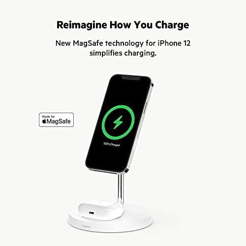 Belkin MagSafe 2-in-1 Wireless Charging Stand for Apple iPhone 17, iPhone 16, iPhone 15, iPhone 14 Series & AirPods - MagSafe Fast Charging Station for Multiple Devices - Black (Certified Refurbished) thumbnail 2