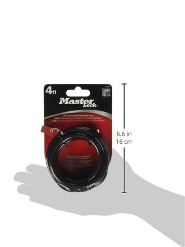 Master Lock Cable Bike Lock 4' x 5/16" Black 8143D | Combination Bike Lock Metal Cable Weather Resistant Vinyl Coating for Outdoor Equipment, Bicycles, thumbnail 2