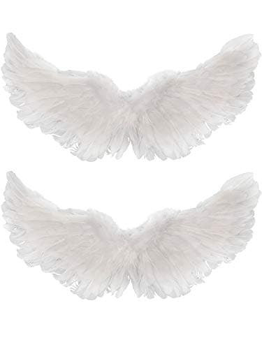 Gejoy Angel Wings 2 Pack Feather Halloween Costume for Women Girls | Elastic Straps Fit, Cosplay Ready, Angel Feather Wings, 2 Pack Set, Small Angel Costume for Women Girls Party - Image 1