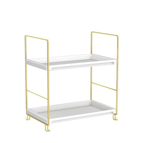 FSyueyun 2-Tier Bathroom Counter Organizer, Tool-Less Vanity Organizer for Skincare, Premium Plastic Bathroom Organizer Tray for Perfume & Cosmetics, （White & Gold） thumbnail 4