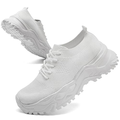 VXGGVX Women's Chunky Platform Tennis Sneakers Walking Running Gym Shoes Lightweight Breathable Comfort Work Sports Casual Elevator Shoes White Size 8 - Image 1