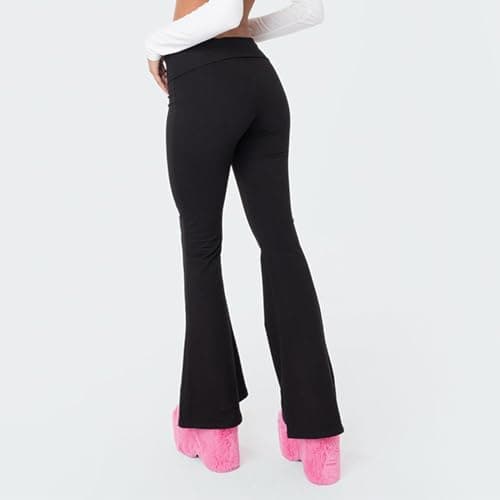 Fold Over Yoga Pants for Women Cotton Flare Leggings Y2k Low Rise Wide Leg Sweatpants Buttery Soft Bell Bottom Bootcut Workout Comfy Lounge Trousers Cute Stretch Streetwear thumbnail 5