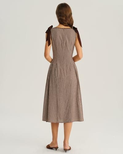 RIHOAS Women's Plaid Boat Neck A-Line Midi Dress - Casual Vintage Plaid Dress for Women thumbnail 6