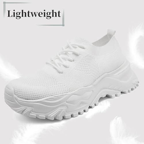 VXGGVX Women's Chunky Platform Tennis Sneakers Walking Running Gym Shoes Lightweight Breathable Comfort Work Sports Casual Elevator Shoes White Size 8 thumbnail 4