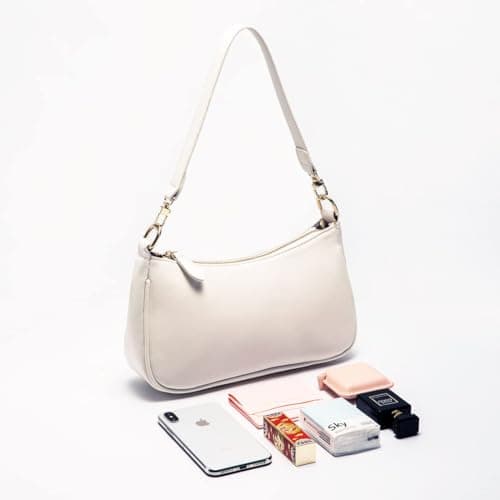 Elegant Faux Leather Shoulder Bag, Clutch Tote Handbags for Women, Convertible Crossbody Purse with 2 Removable Straps, Zipper Closure, Handbag for Women(White) thumbnail 7