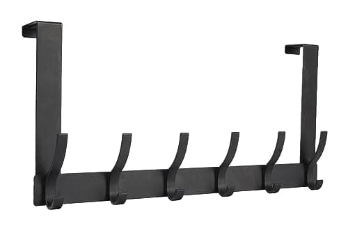 Optish Over The Door Hooks, Door Hanger Hooks for Hanging, Towel Racks for Bathroom with 12 Coat Hook, Coat Rack College Dorm Essentials Bathroom Accessories（1 Pack, Black） - Image 1