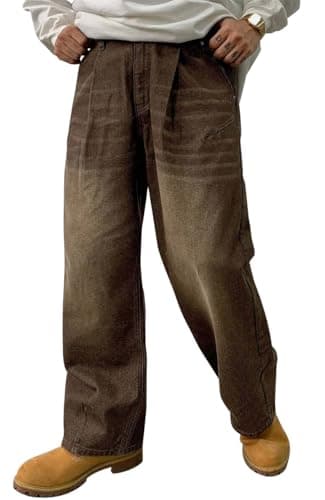 HUNGSON Mens Baggy Jeans for Men Women Y2k Skater Vintage Plain Pants Casual Wide Leg Jeans Loose Fit Denim Jeans Brown thumbnail 3
