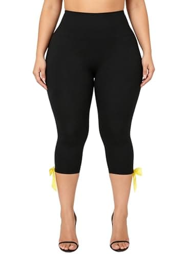 KMBANGI Women Skinny Capri Leggings Bow Tie Up Knee Length Capris Pants Sexy Stretchy Slim Fit Cropped Trousers (Bow Side Black,XL) thumbnail 3