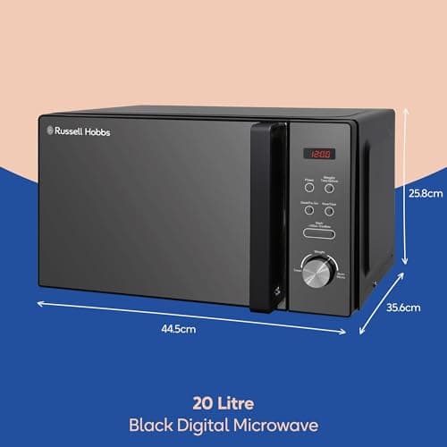 Russell Hobbs Compact Black Microwave, RHMO10, 20L Compact Design, 5 Power Levels, 8 Auto-Cooking Menus, 800W, Digital Timer and Safety Lock Option, Quick and Convenient Cooking thumbnail 3