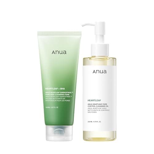 ANUA Double Cleansing Duo for Facial Cleansing, Heartleaf Pore Control Cleansing Oil & Quercetinol Deep Cleansing Foam, Makeup Remover Face Wash, Blackhead Care, Korean Skincare - Image 1