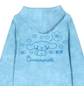 Bioworld Cinnamoroll Line Art Women's Blue Mineral Wash Long Sleeve Fleece Hooded Sweatshirt thumbnail 4