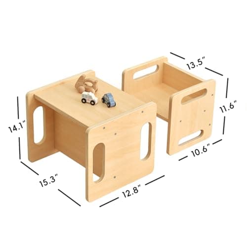 OOOK Montessori Weaning Table and Chair Set, Kids Activity Table and Chair Set with Fence for Read, Play Toys, Snack Time, Step Stool, 1-3 Year Old Kids Montessori Furniture thumbnail 3