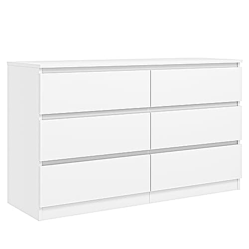 Vibe & Dine White Dresser 6 Drawer, Modern Double Dresser for Bedroom, Wood Chest of Drawers with Wide Storage for Living Room - Image 1
