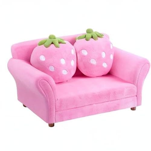 Fireflowery Kids Sofa, Children Upholstered Loveseat Lounge Bed w/ 2 Cute Strawberry Pillows, Children Couch Armrest, Double Seat Kid Sofa for Playroom Bedroom Living Room Baby Room, Pink thumbnail 9