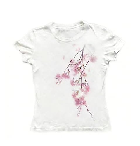 Womens Y2K Floral Graphic Baby Tee Vintage 2000s Casual Slim Fit T-Shirt Emo Basic Crew Neck Alt Clothes - Image 1