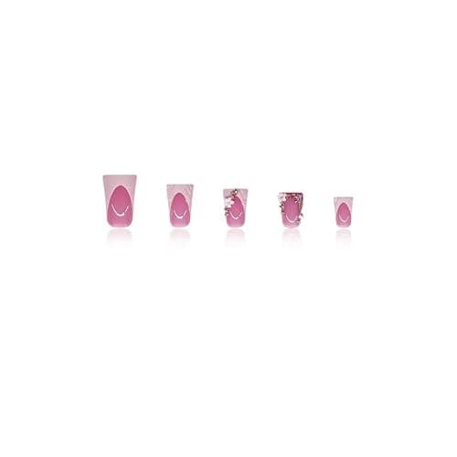 French Tip Press on Nails White Fake Nails Short Nail with Rhinestone Design Flower Glue on Nails Glossy Reusable Artificial Acrylic Full Cover False Nail Duck Stick on Nails for Women Manicure 24Pcs thumbnail 4