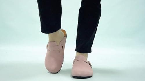 Intini Womens Suede Clogs Mens Leather Mules Cork Footbed Sandals with Arch Support - 8.5 Women/7 Men - Pink thumbnail 6