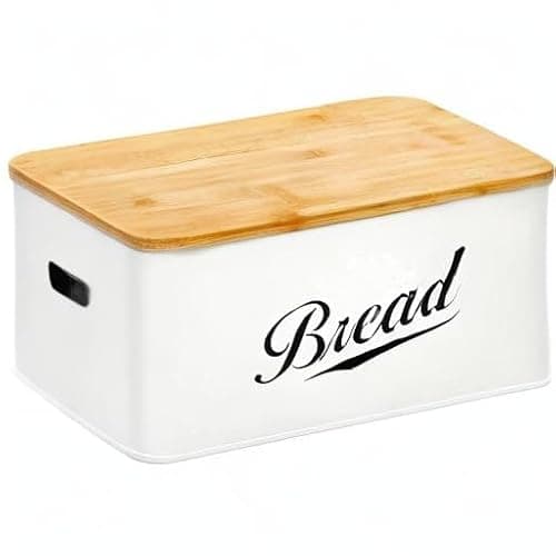 RoyalHouse Modern Metal Bread Box with Bamboo Cutting Board Lid, Bread Storage Container for Kitchen Counter, Vintage Kitchen Decor Organizer thumbnail 10