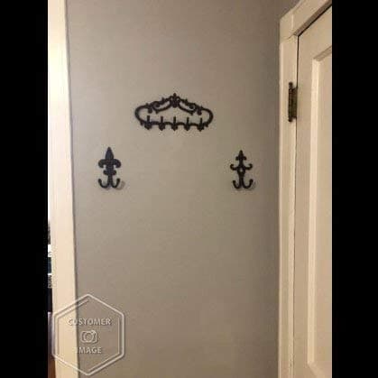 Comfify Brown Cast Iron Wall Hanger – 5 Hooks – Fleur-de-Lis – 12.6" x 5.9" | Fleur-de-lis rustic brown finish; 5 hooks for coats, robes, towels and keys; screws and anchors included; 12.6"L x 5.9"H thumbnail 8