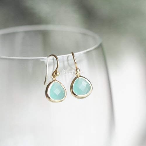 Dainty Aqua Blue Mint Green Dangle Earrings - 14k Gold-Plated, Hypoallergenic, Lightweight Sweet Crystal Glass Drops, Minimalist Beach Jewelry by MJLULU thumbnail 3