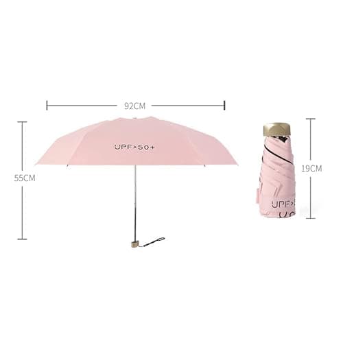 Mini Travel Umbrella With Case, Compact UV Protection for Sun and Rain, Lightweight Windproof Umbrella for Women, Men, Kids (Pink) thumbnail 3