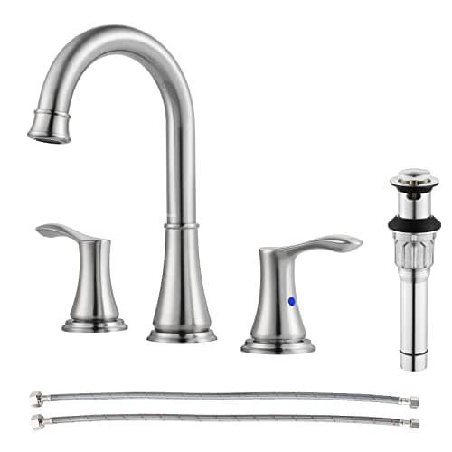 PARLOS Widespread Double Handles Bathroom Faucet with Metal Pop Up Drain and cUPC Faucet Supply Lines, Brushed Nickel, Demeter 13651 - Image 1