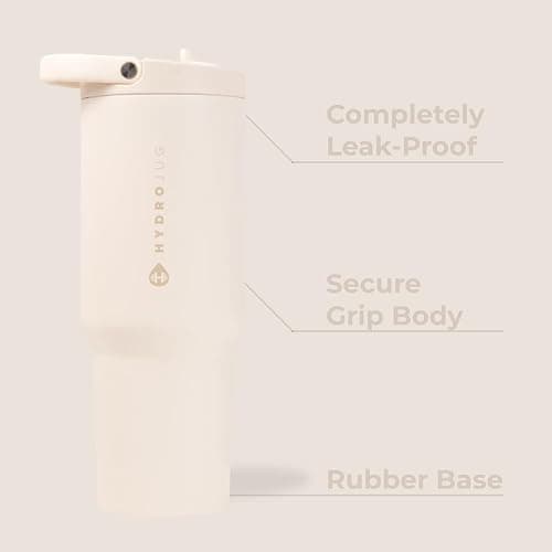 HydroJug Sport - Stainless Steel Tumbler with Straw, Vacuum Insulated, 40oz Leakproof Water Bottle, Ergonomic Design, Reusable, Dishwasher Safe, Rubber Base, Durable for Gym or Outdoors, Cream thumbnail 3