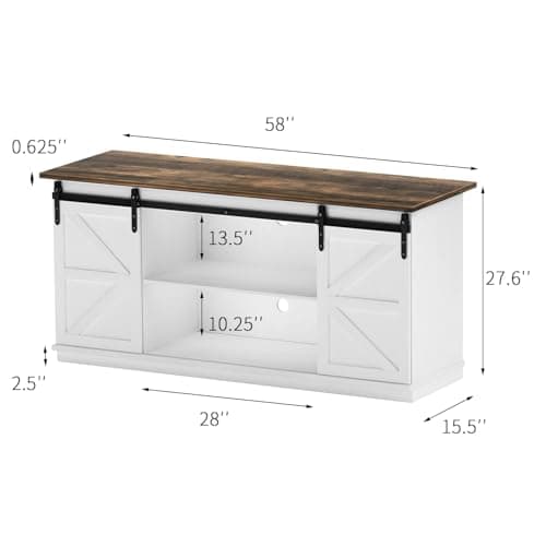 YESHOMY Farmhouse TV Stand for Televisions up to 65 Inches, Sliding Barn Doors and Storage Cabinets, Console Table and Media Furniture for Living Room, 58 Inch, White thumbnail 8