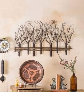 Wind & Weather Elegant Metal & Natural Vine Winter Trees Wall Art | 35" W x 22" H x 1¼"D | Leafless Metal Trees & Serpentine Vine Fence | Graphic Nature-Inspired Decor for Home thumbnail 4