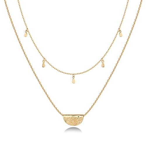 PAVOI 14K Gold Plated Layering Necklaces | Stylish Minimalist Design Pendant Necklaces | Bar, Circle, Lotus, Disc, Dog Tag, Horizontal Bar Pendants for Women, Yellow Gold, No Gemstone - Image 1